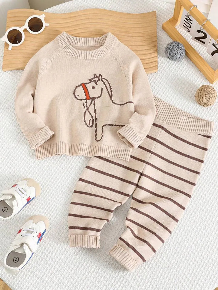 Conjunto Bebê Menino Tricô Cavalinho Calça Listrada 6 Meses a 3 Anos Varialle