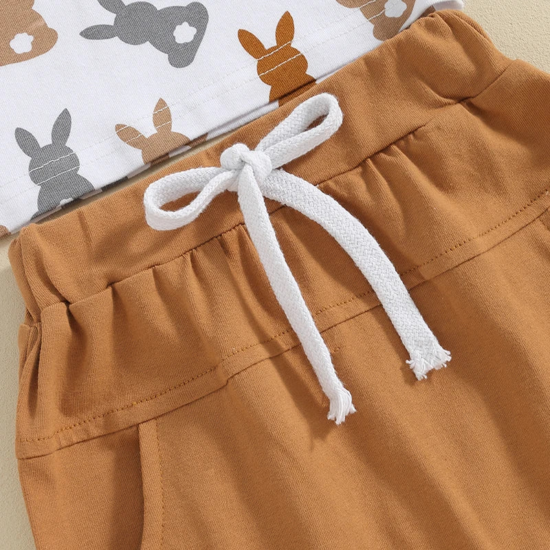 Conjunto Infantil Camiseta Estampa Coelho e Shorts Marrom 3 Meses a 3 Anos Varialle
