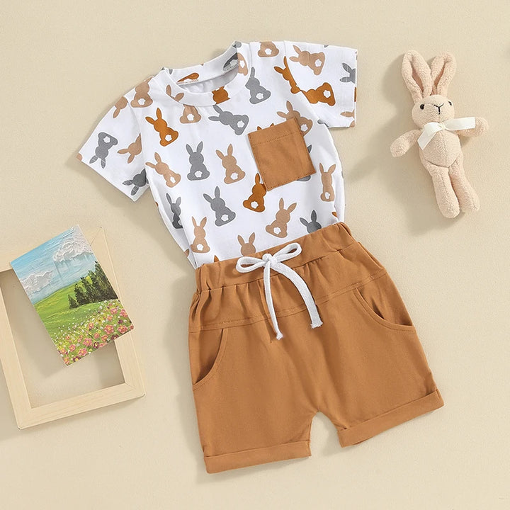 Conjunto Infantil Camiseta Estampa Coelho e Shorts Marrom 3 Meses a 3 Anos Varialle