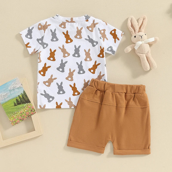 Conjunto Infantil Camiseta Estampa Coelho e Shorts Marrom 3 Meses a 3 Anos Varialle