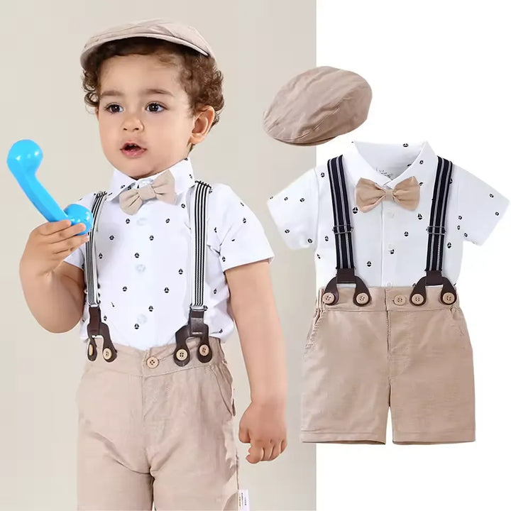Conjunto Infantil Elegante com Camisa, Suspensorios e Chapeu 3 a 24 Meses Varialle 