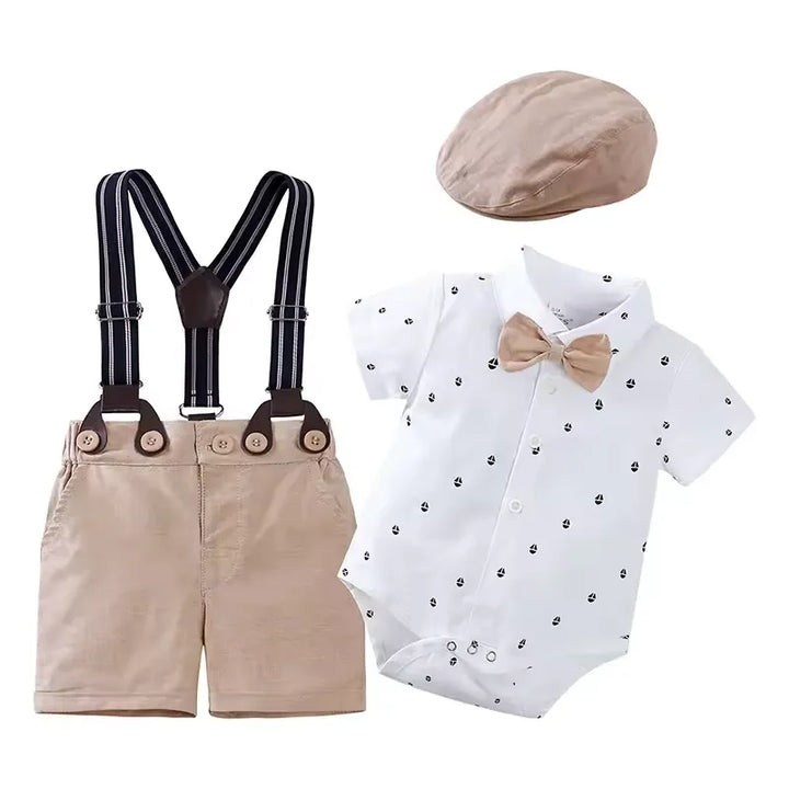 Conjunto Infantil Elegante com Camisa, Suspensorios e Chapeu 3 a 24 Meses Varialle 