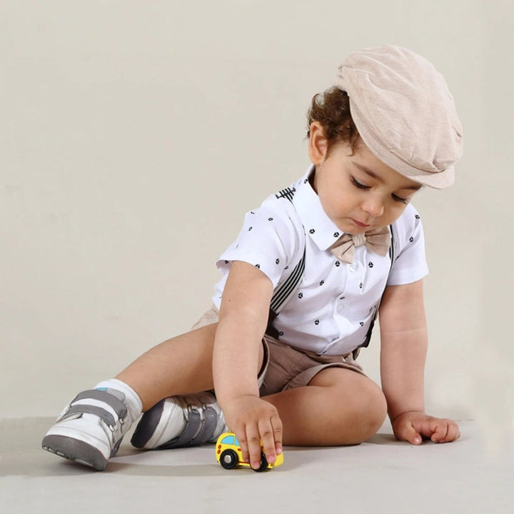 Conjunto Infantil Elegante com Camisa, Suspensorios e Chapeu 3 a 24 Meses Varialle 