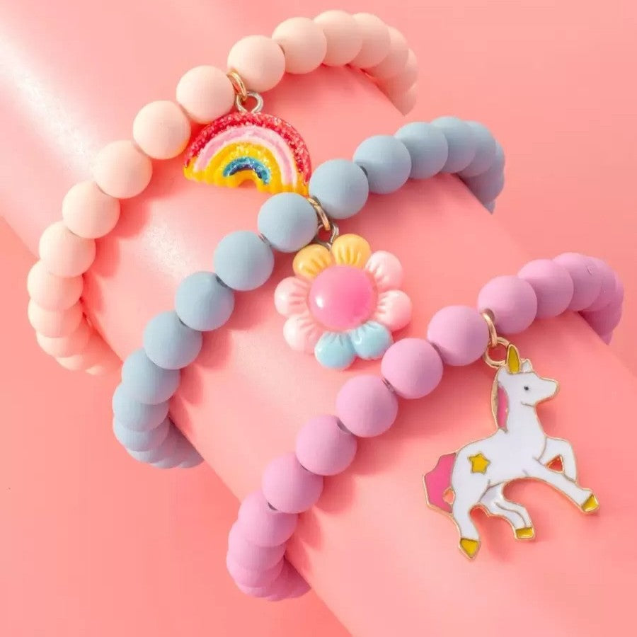 Conjunto Infantil com 3 Pulseiras Unicórnio