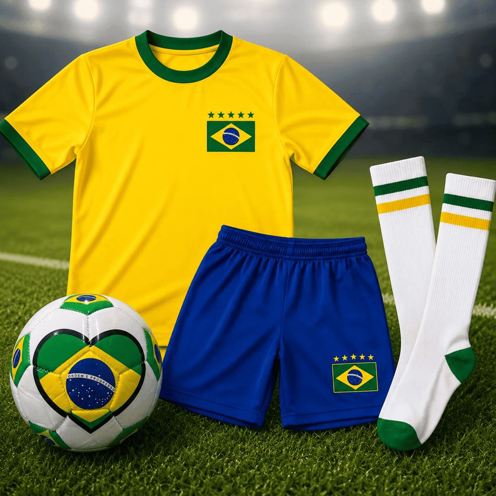 Conjunto Infantil do Brasil Camisa, Calção e Meião + Mini Bola | Varialle