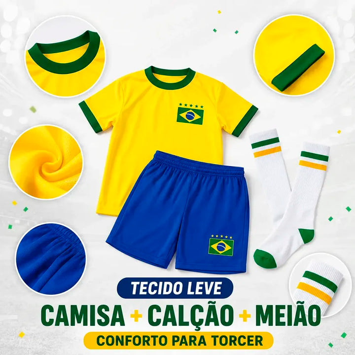 Conjunto Infantil do Brasil Camisa, Calção e Meião + Mini Bola | Varialle