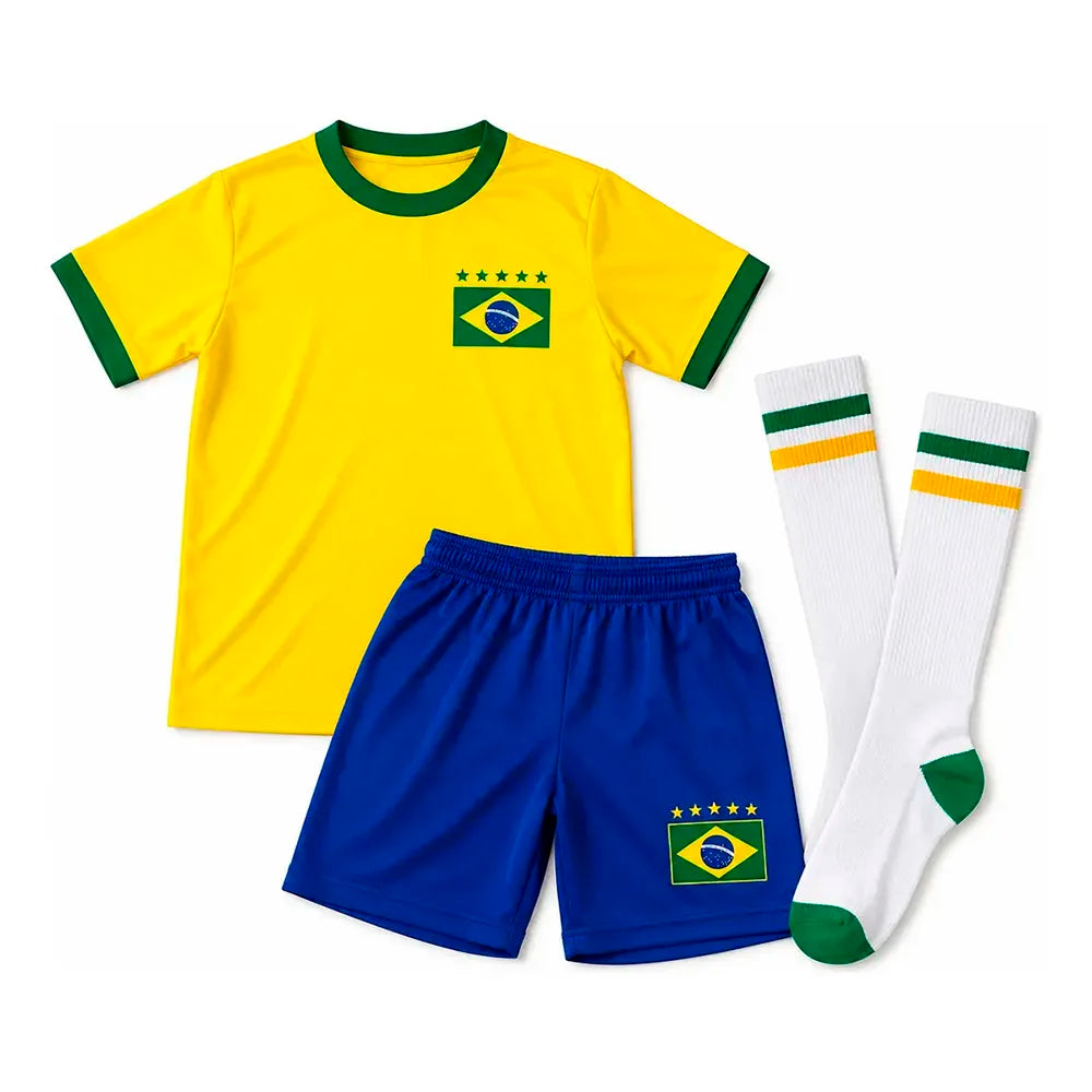 Conjunto Infantil do Brasil Camisa, Calção e Meião + Mini Bola | Varialle