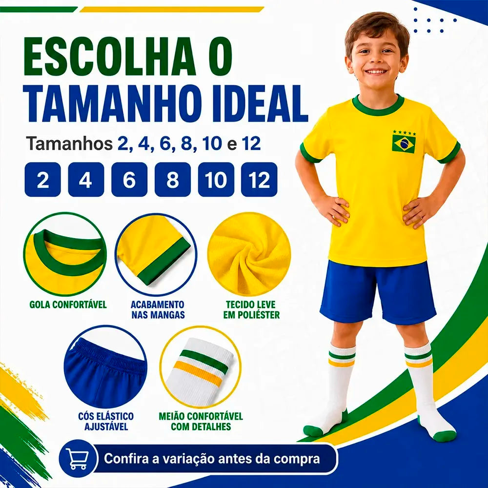 Conjunto Infantil do Brasil Camisa, Calção e Meião + Mini Bola | Varialle