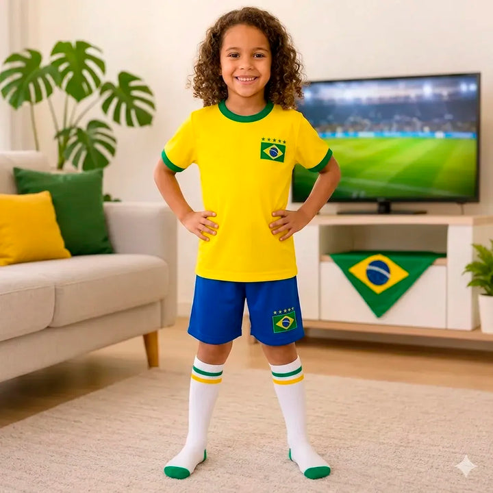 Conjunto Infantil do Brasil Camisa, Calção e Meião + Mini Bola | Varialle