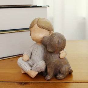 Estatueta em Resina Criança e Cachorro - Decoração Infantil