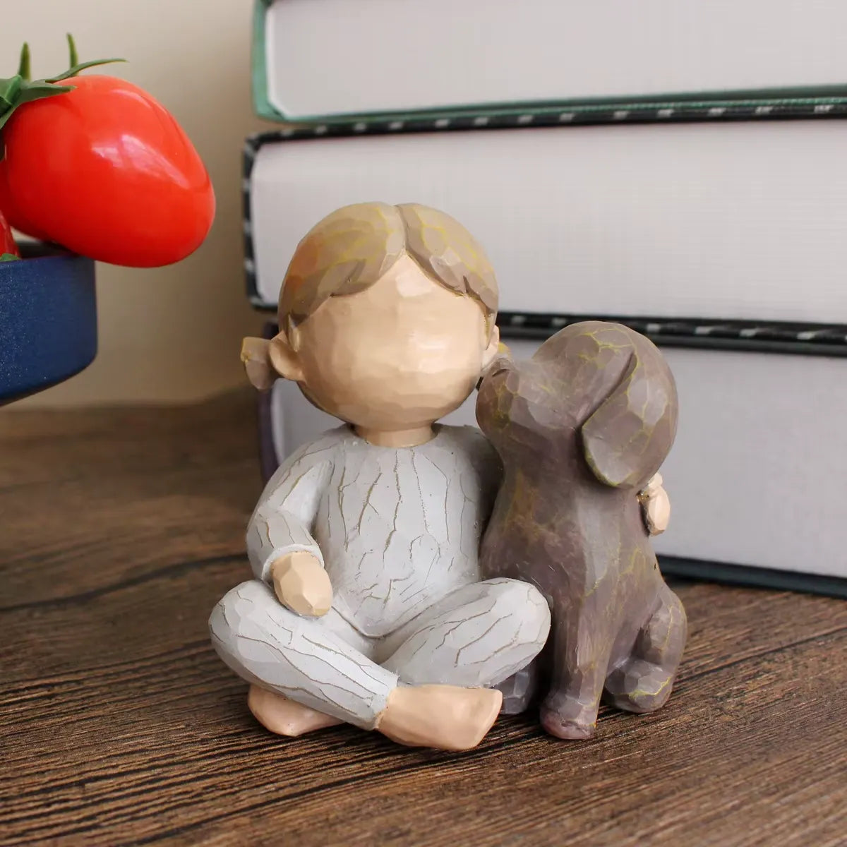 Estatueta em Resina Criança e Cachorro - Decoração Infantil