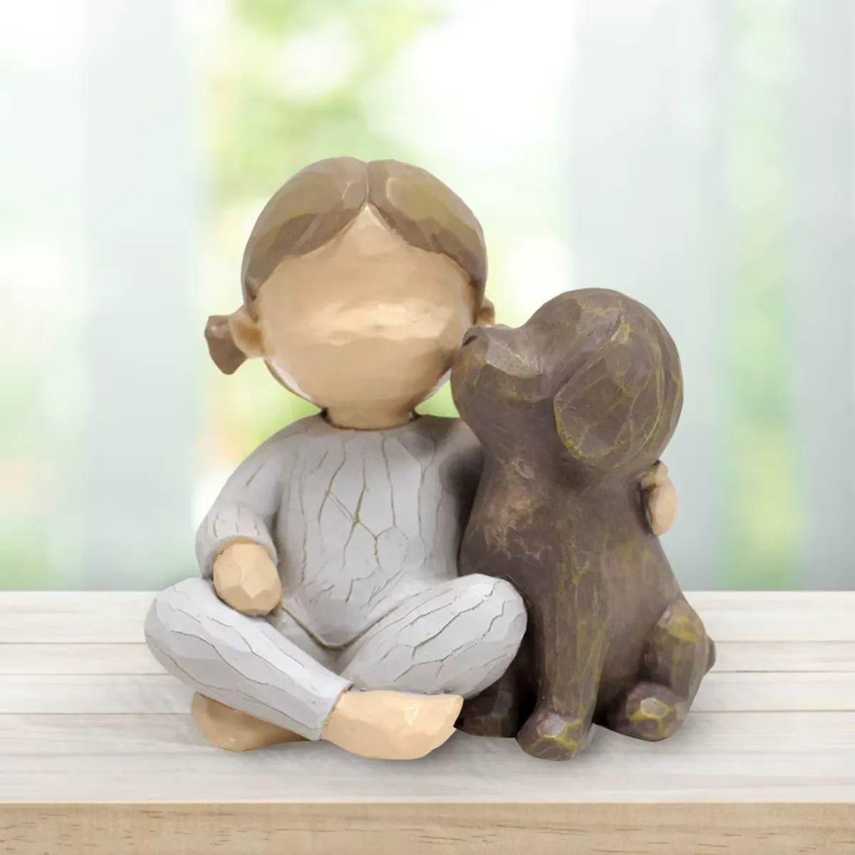 Estatueta em Resina Criança e Cachorro - Decoração Infantil