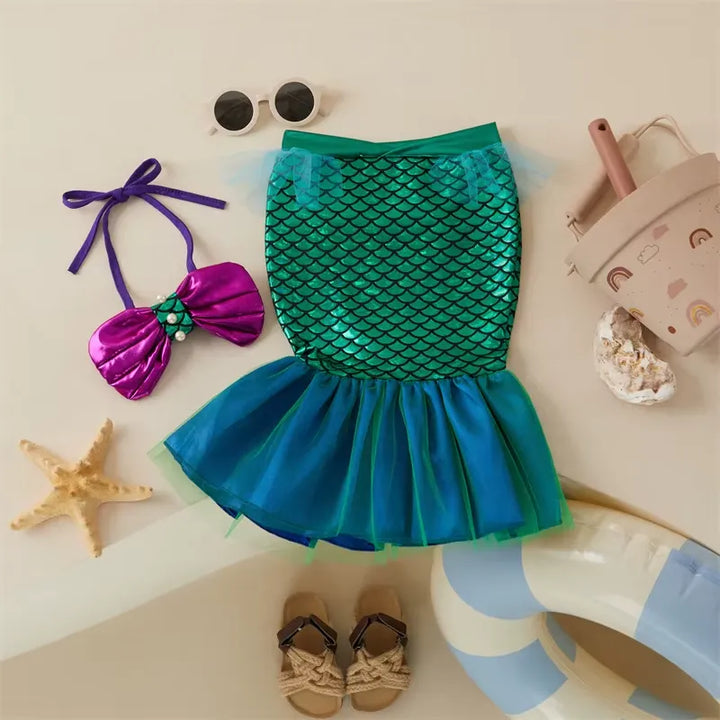Fantasia Infantil Sereia - Top Brilhante e Saia de Tule para Bebês 0 a 3 Anos Varialle