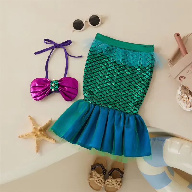 Fantasia Infantil Sereia - Top Brilhante e Saia de Tule para Bebês 0 a 3 Anos Varialle