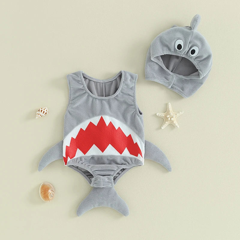 Fantasia Bebê Tubarão com Body e Touca 0 a 24 Meses Varialle