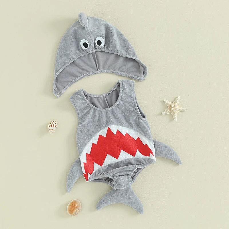 Fantasia Bebê Tubarão com Body e Touca 0 a 24 Meses Varialle