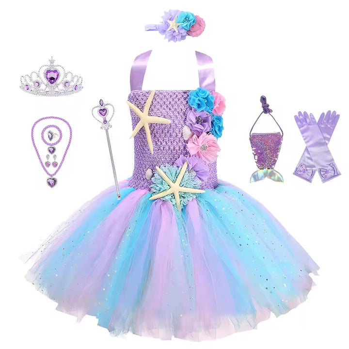 Fantasia Infantil Sereia Princesa com Vestido e Acessorios 1 a 12 Anos Varialle