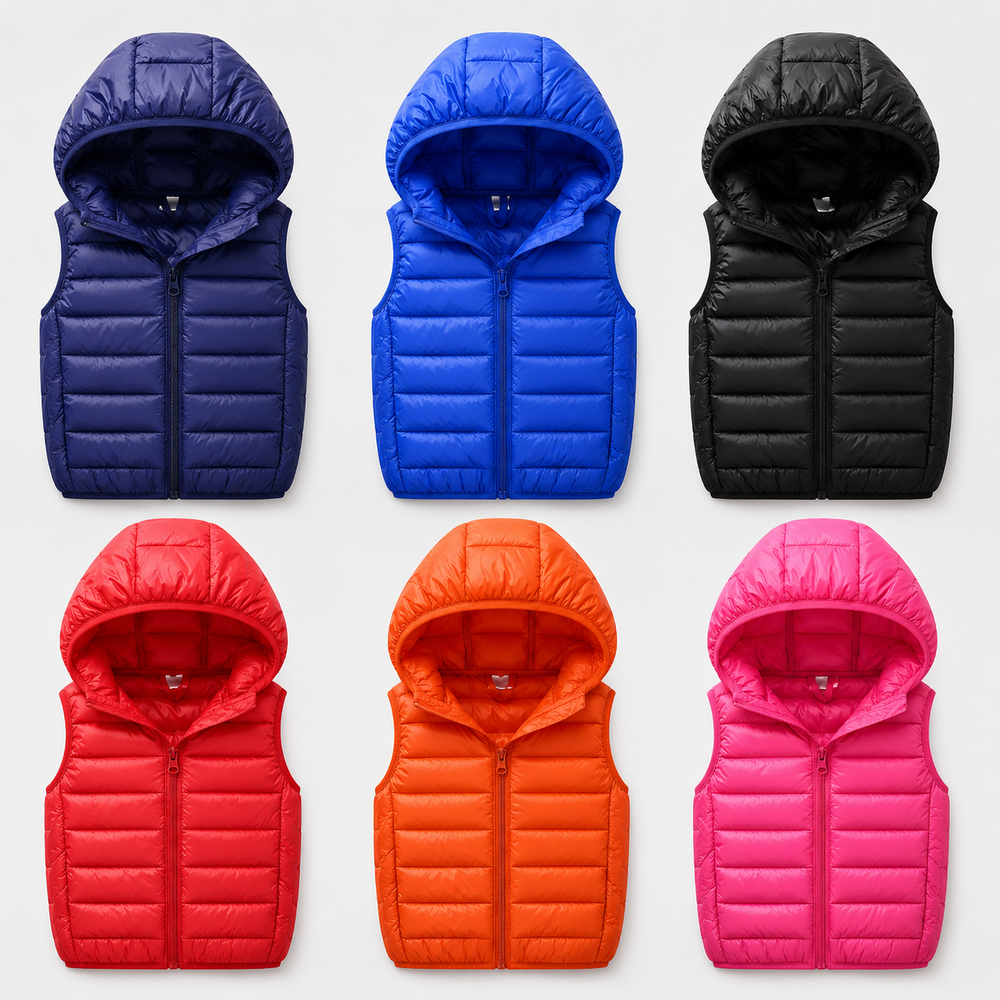 Jaqueta Puffer Infantil Com Capuz Inverno Corta-Vento (Sem Mangas) Varialle
