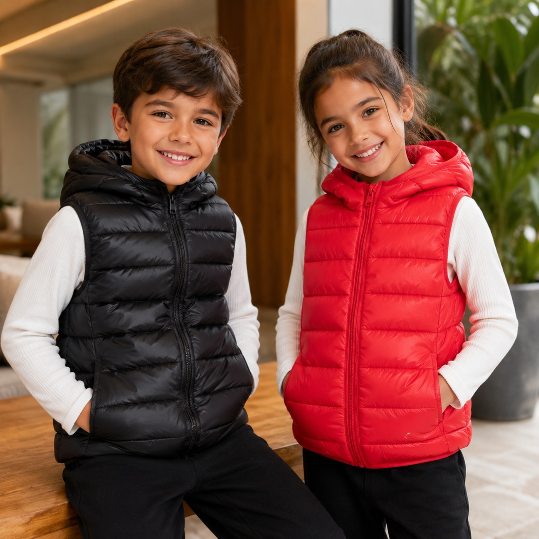 Jaqueta Puffer Infantil Com Capuz Inverno Corta-Vento (Sem Mangas) Varialle