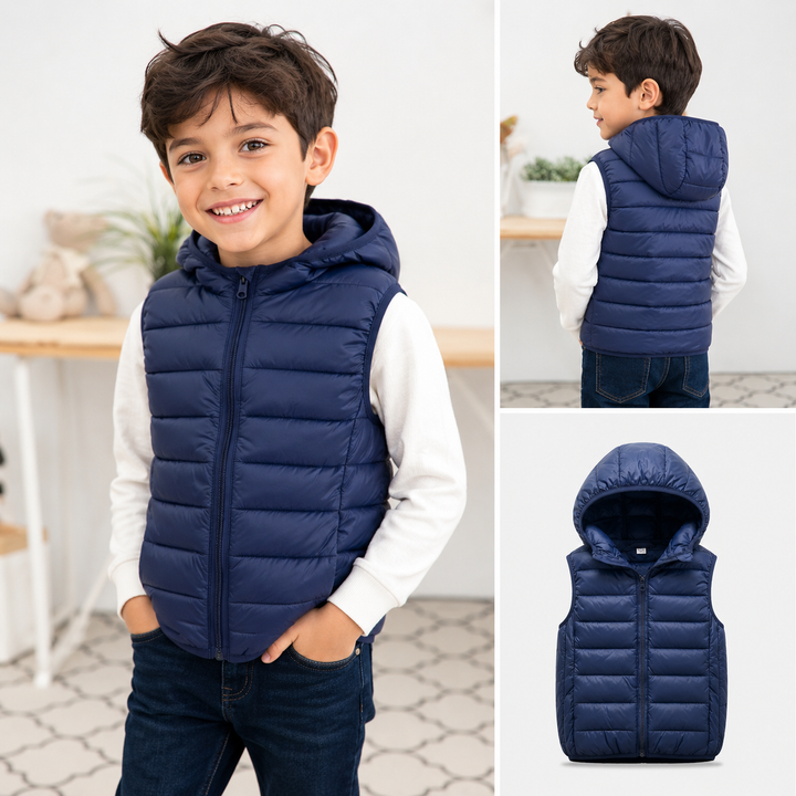 Jaqueta Puffer Infantil Com Capuz Inverno Corta-Vento (Sem Mangas) Varialle