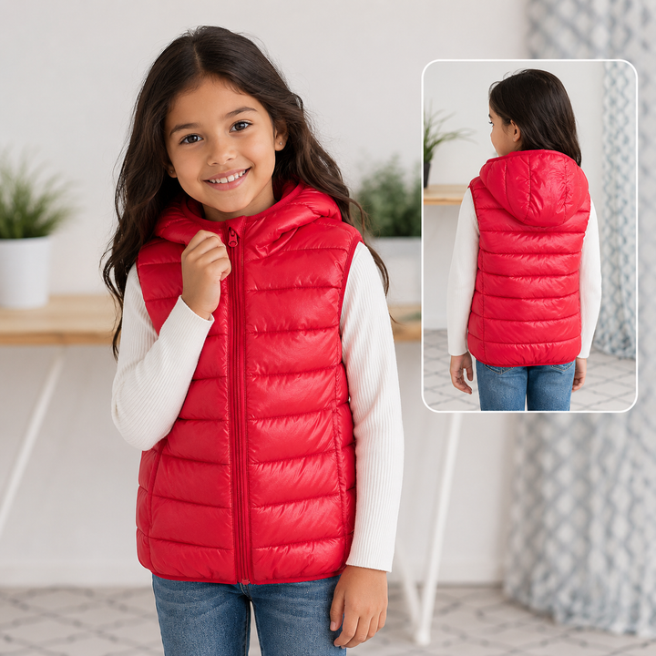 Jaqueta Puffer Infantil Com Capuz Inverno Corta-Vento (Sem Mangas) Varialle