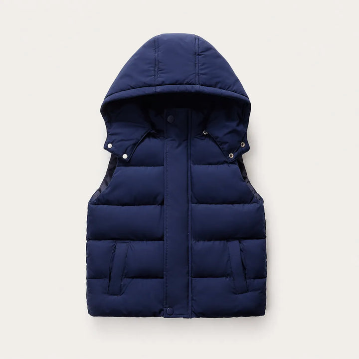 Jaqueta Puffer Infantil Sem Mangas Com Capuz Removível (Unissex)