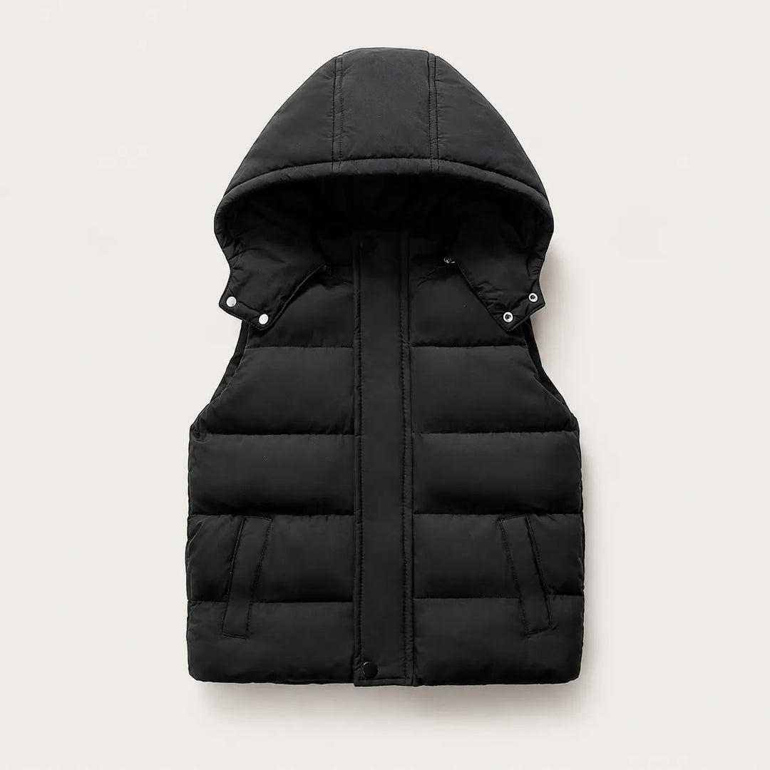 Jaqueta Puffer Infantil Sem Mangas Com Capuz Removível (Unissex)