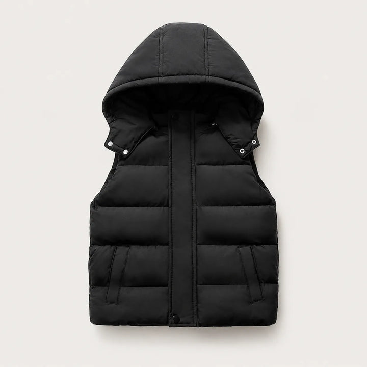 Jaqueta Puffer Infantil Sem Mangas Com Capuz Removível (Unissex)