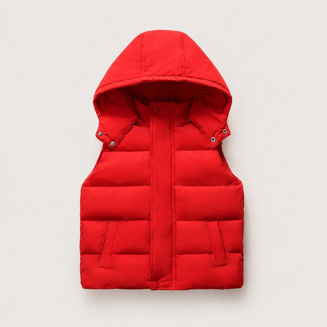 Jaqueta Puffer Infantil Sem Mangas Com Capuz Removível (Unissex)