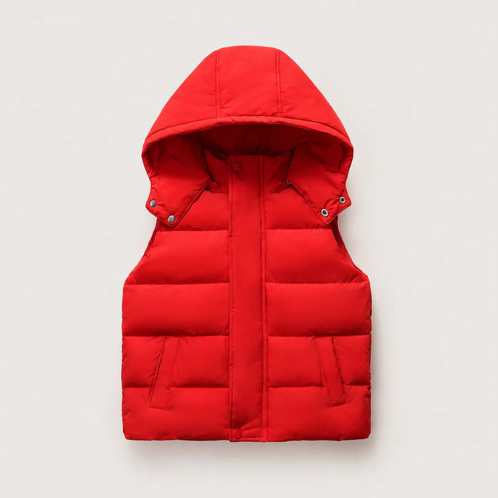 Jaqueta Puffer Infantil Sem Mangas Com Capuz Removível (Unissex)