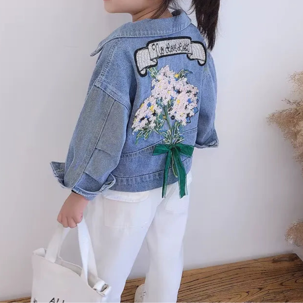 Jaqueta Jeans Infantil Menina Bordado Floral 3 a 10 Anos Varialle