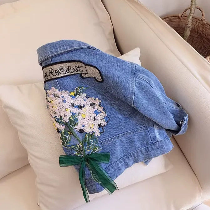 Jaqueta Jeans Infantil Menina Bordado Floral 3 a 10 Anos Varialle