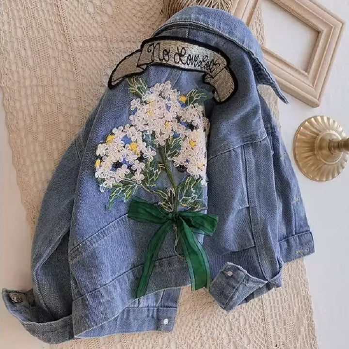 Jaqueta Jeans Infantil Menina Bordado Floral 3 a 10 Anos Varialle