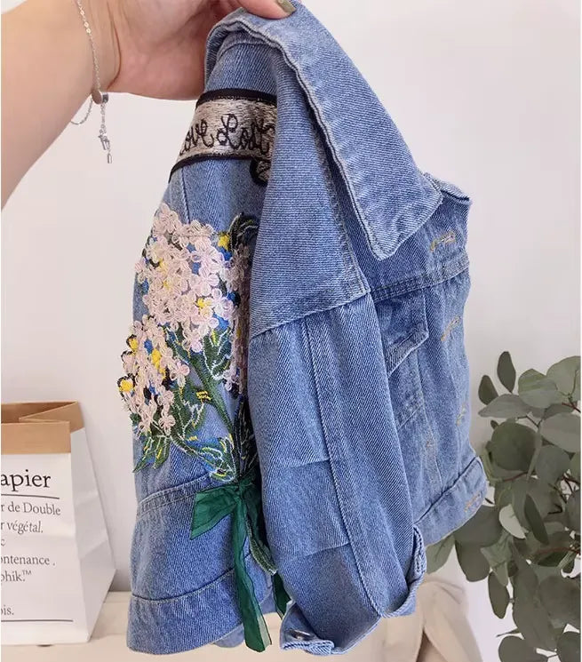 Jaqueta Jeans Infantil Menina Bordado Floral 3 a 10 Anos Varialle