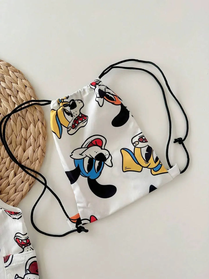 Jardineira Infantil Estampada com Bolsa Saco 0 a 3 Anos