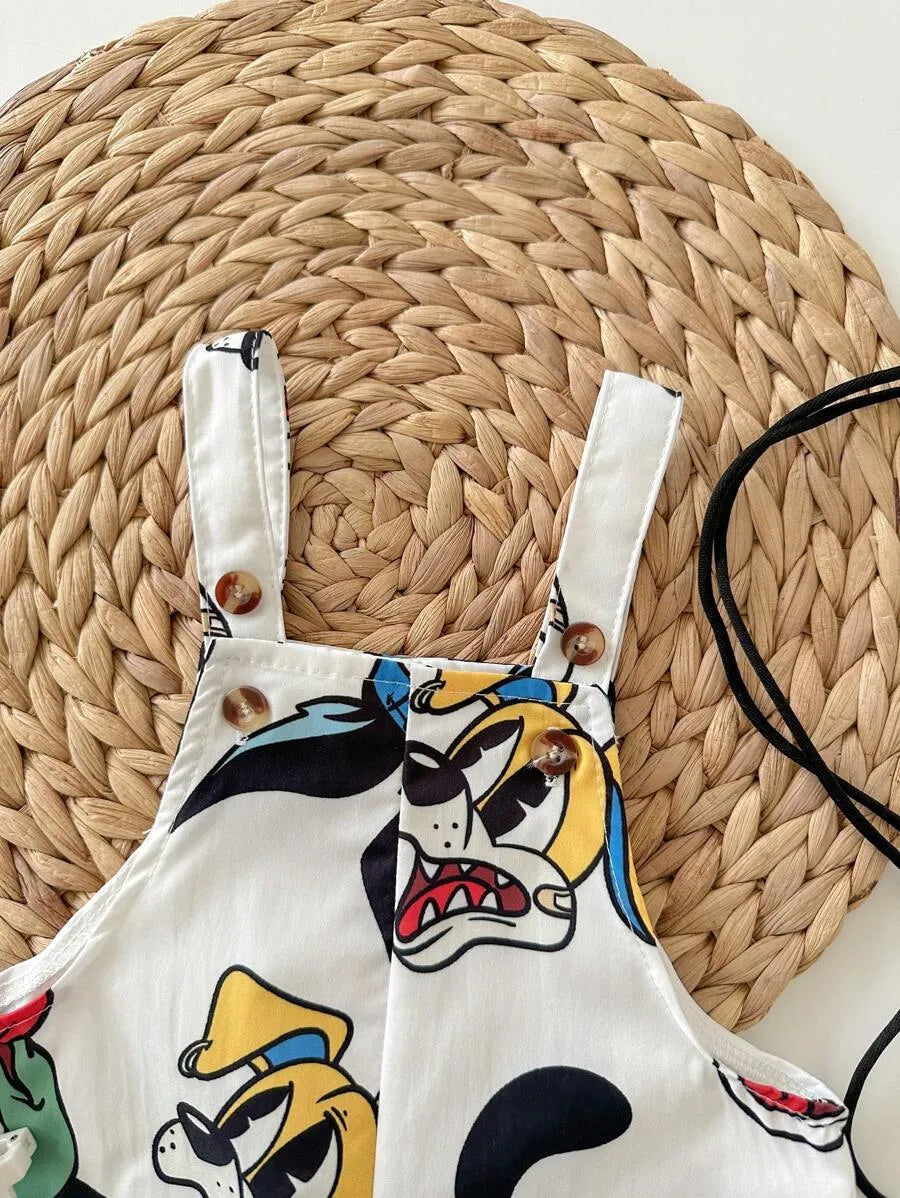 Jardineira Infantil Estampada com Bolsa Saco 0 a 3 Anos