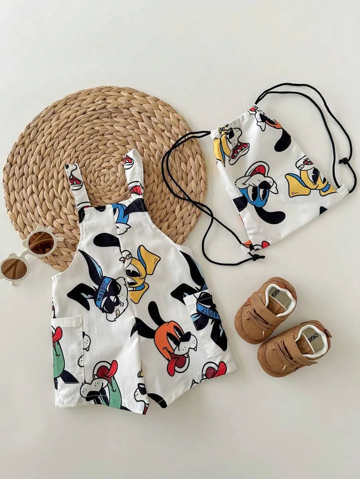 Jardineira Infantil Estampada com Bolsa Saco 0 a 3 Anos