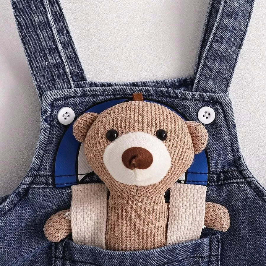 Jardineira Jeans com Ursinho 3M a 3A