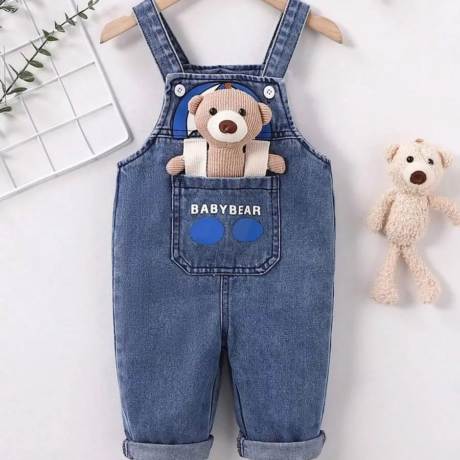 Jardineira Jeans com Ursinho 3M a 3A