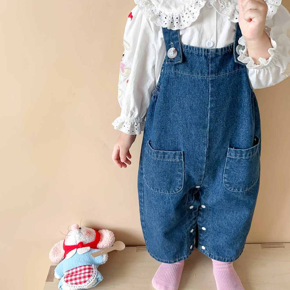 Jardineira Jeans Bebê Menina com Aplique de Coelho 6 a 24 Meses Varialle