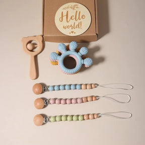 Kit Presente Recém Nascido MimoBaby Mordedor, Chocalho e Prendedor de Chupeta - Varialle