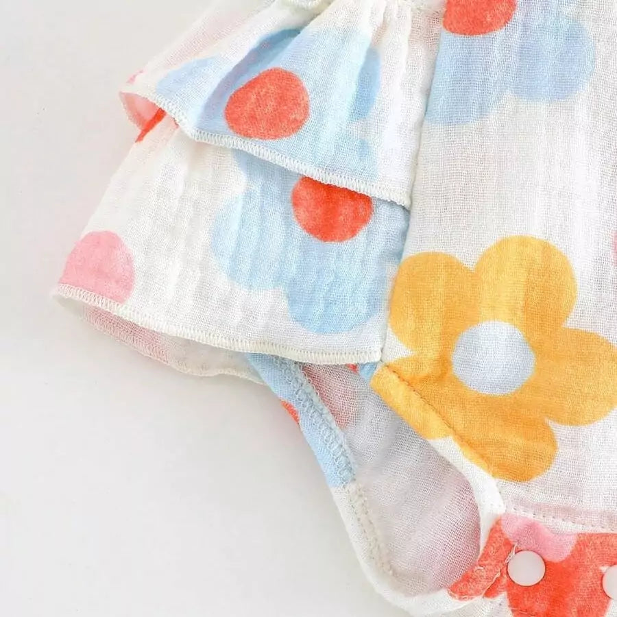 Macacão Bebê Flor de Algodão 0 a 9 Meses