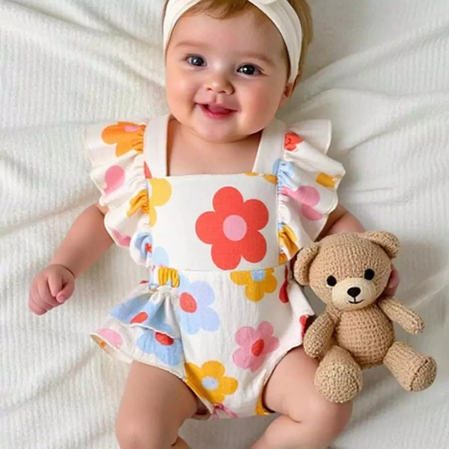 Macacão Bebê Flor de Algodão 0 a 9 Meses