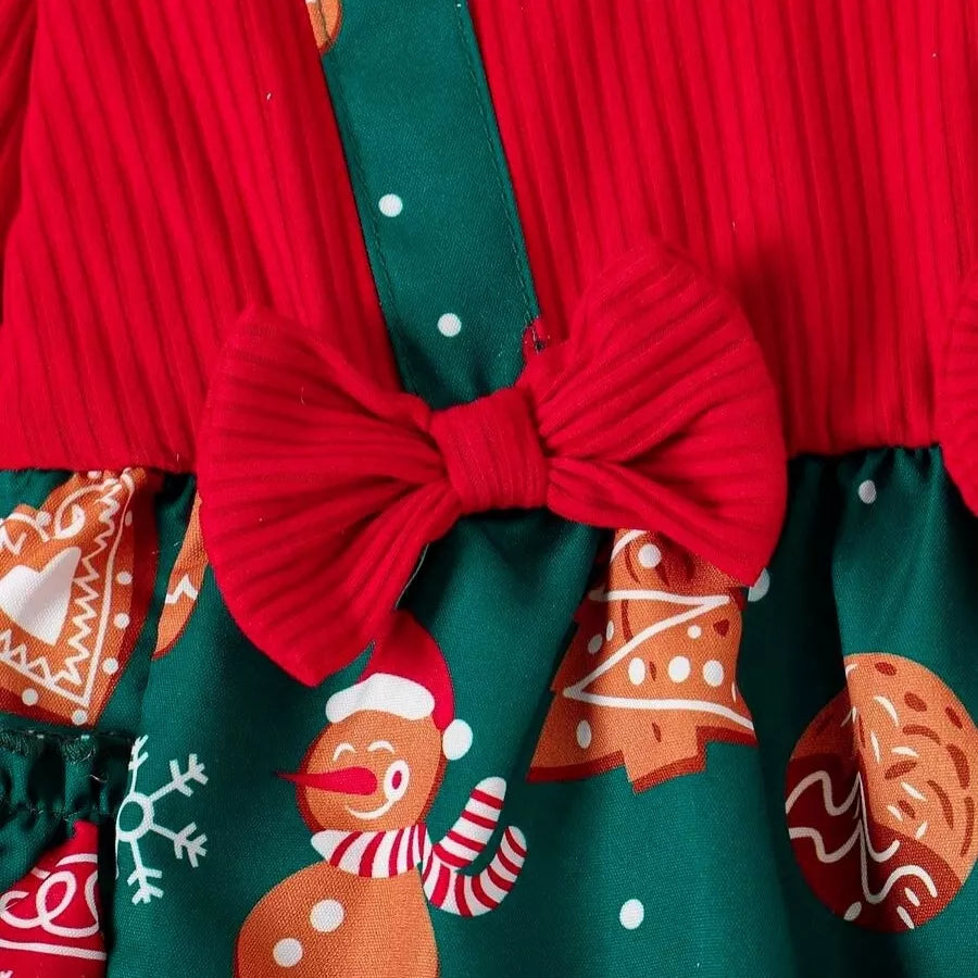 Macacão Natalino Bebê com Suspensório e Laços Vermelhos 3 a 24 Meses