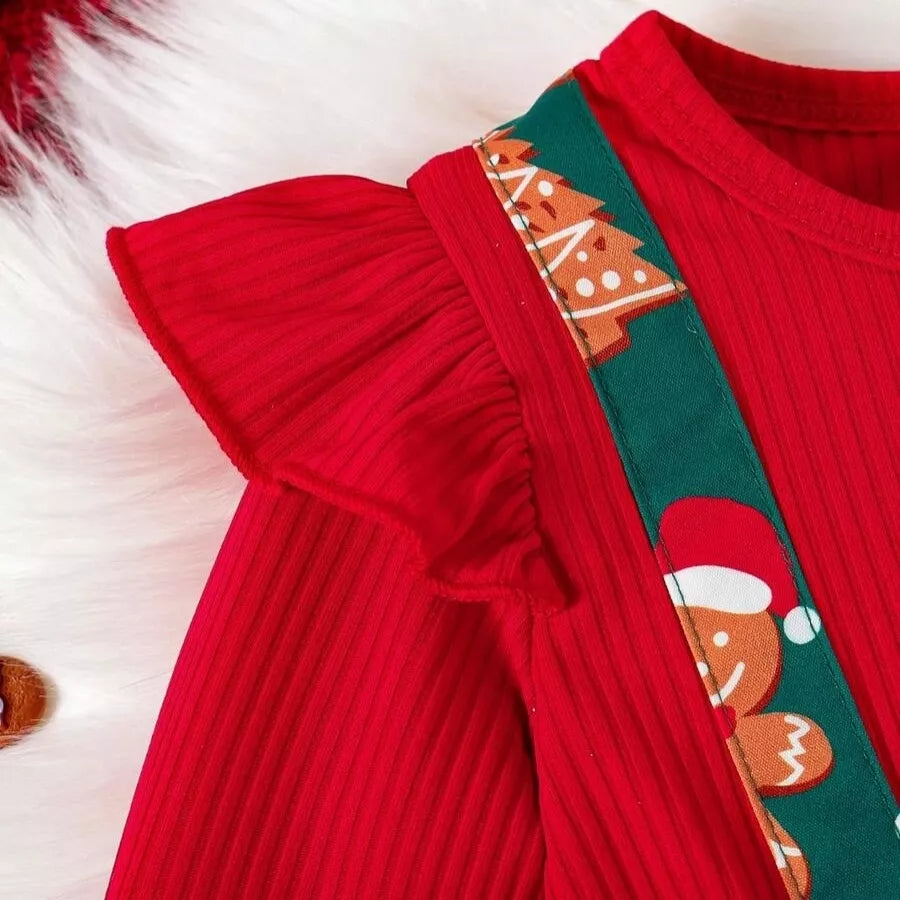 Macacão Natalino Bebê com Suspensório e Laços Vermelhos 3 a 24 Meses