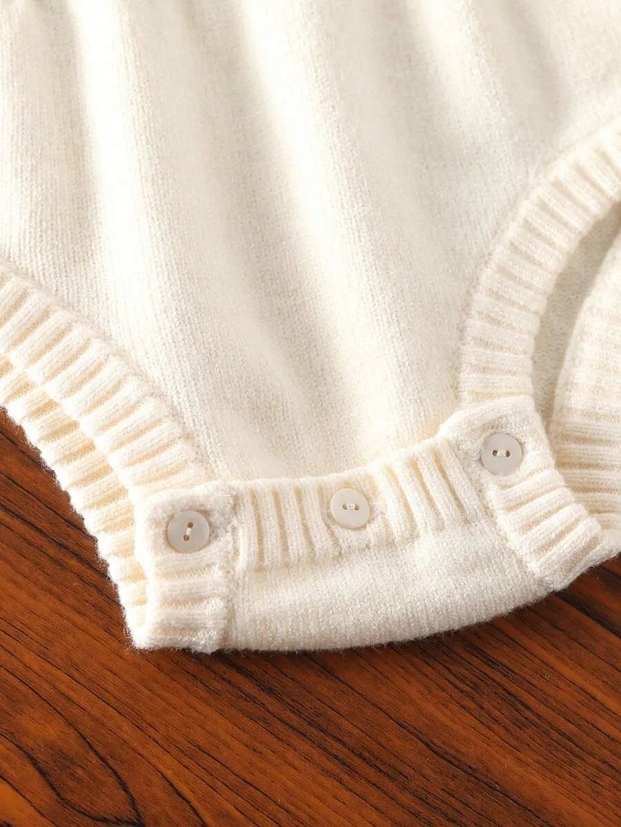 Macaquinho de Tricô para Bebê Menina Bege e Preto 0-18 Meses