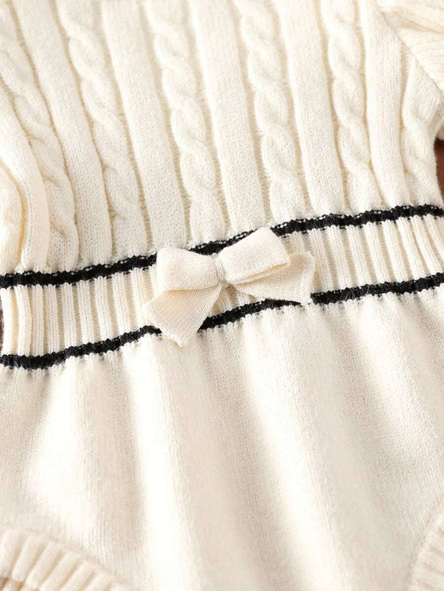 Macaquinho de Tricô para Bebê Menina Bege e Preto 0-18 Meses