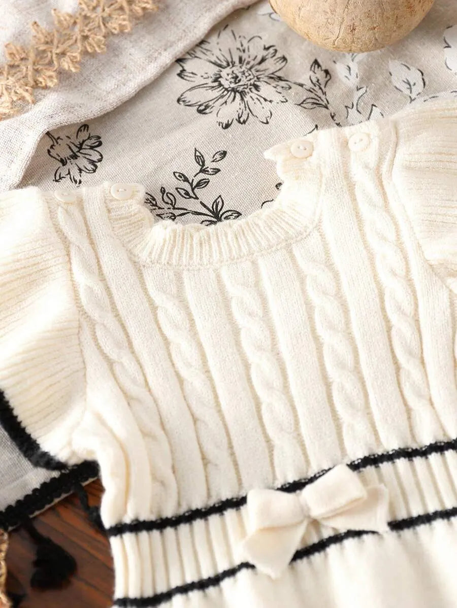 Macaquinho de Tricô para Bebê Menina Bege e Preto 0-18 Meses