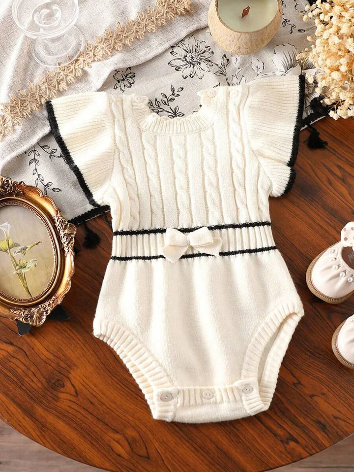 Macaquinho de Tricô para Bebê Menina Bege e Preto 0-18 Meses