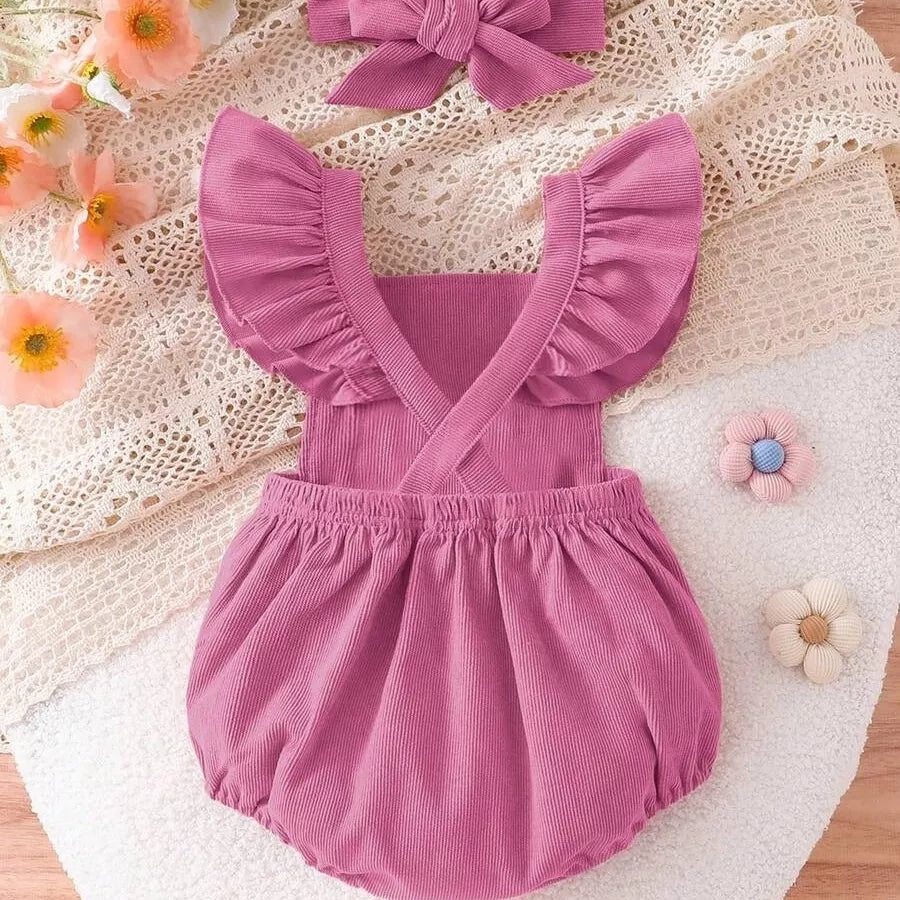 Romper Jardineira em Veludo Cotelê Coelhinha com Faixa 1 a 18 Meses